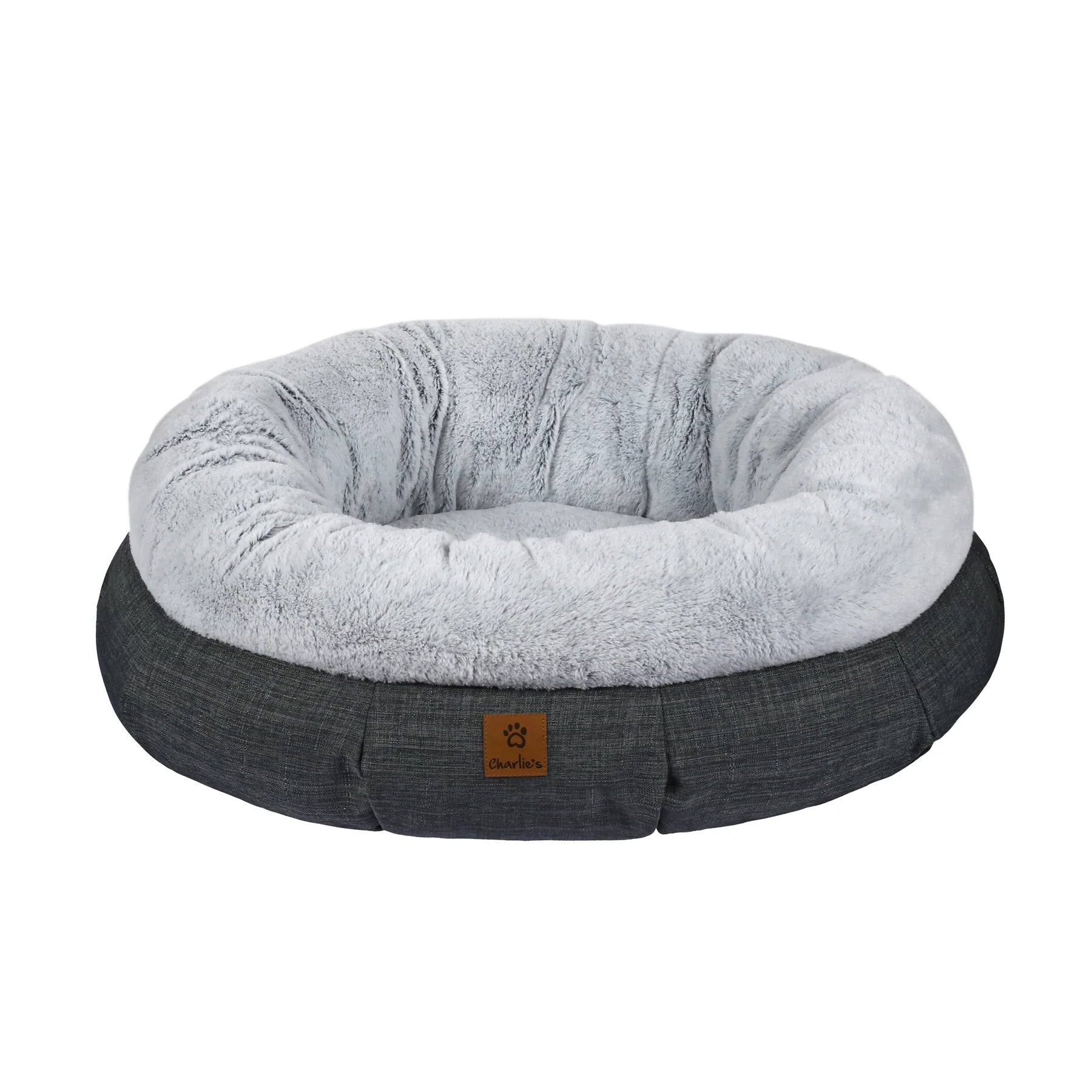 Charlie’s Luxury Plush Round Donut Pet Bed – Grey