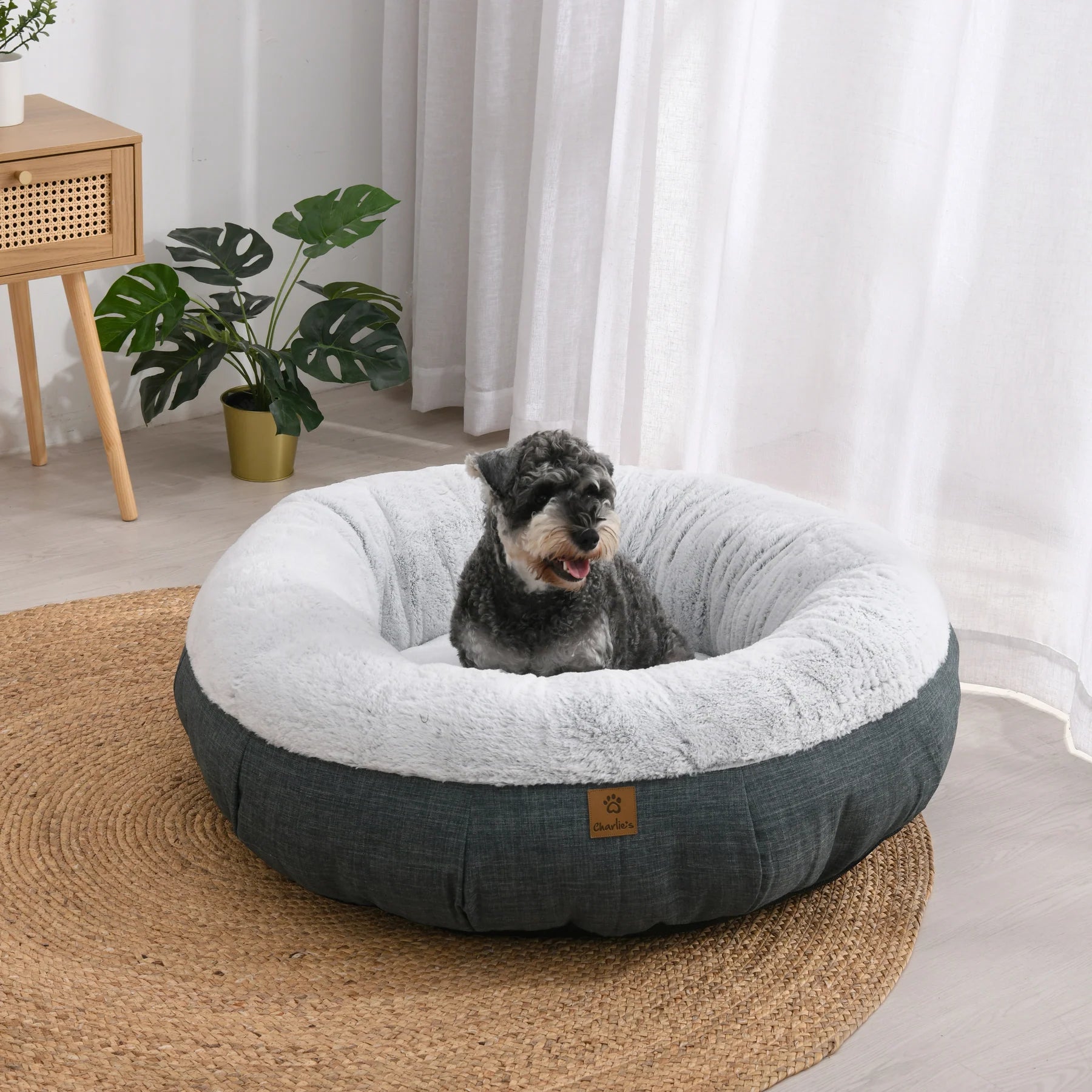 Charlie’s Luxury Plush Round Donut Pet Bed – Grey