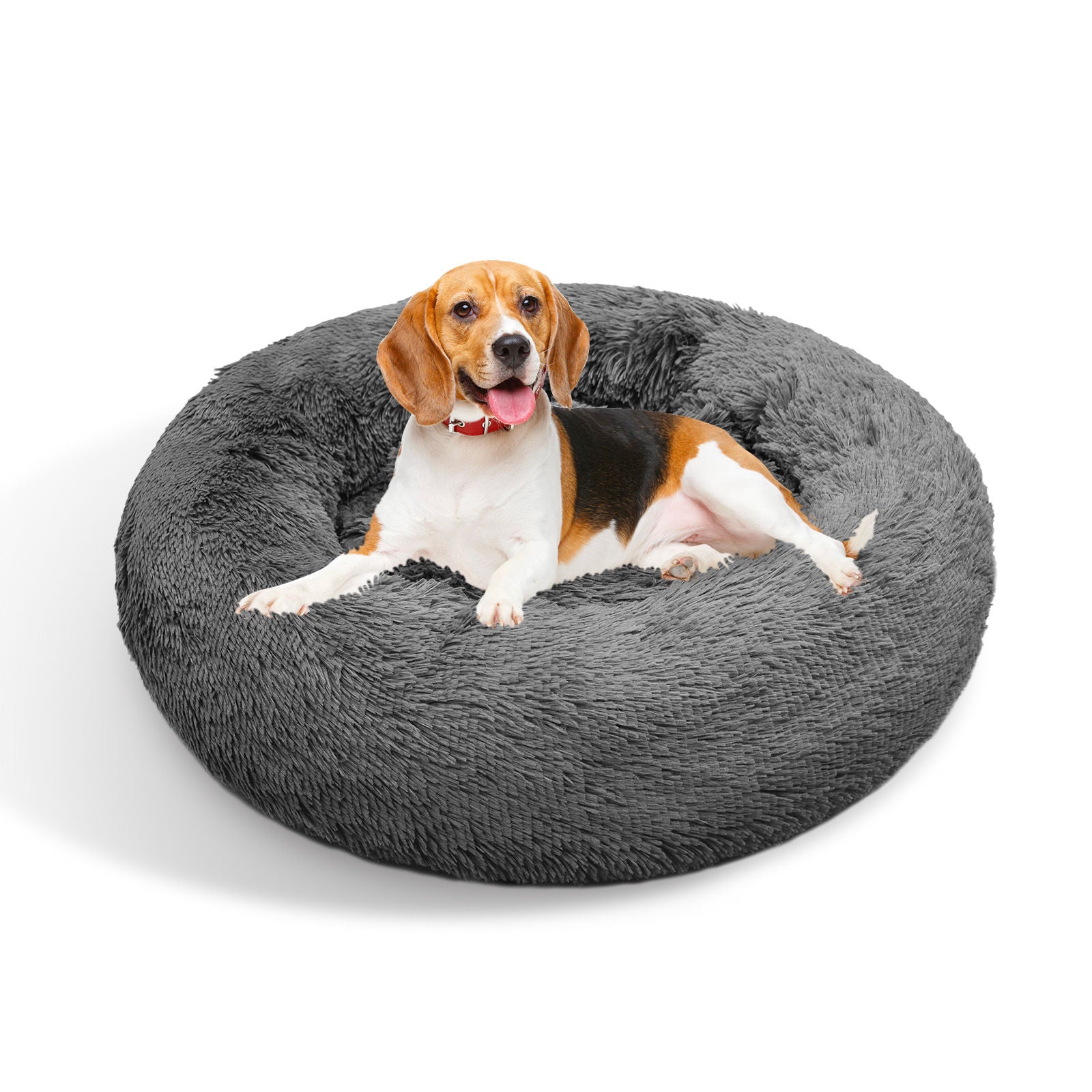 Dark Grey 90cm Calming Warm Plush Round Bed