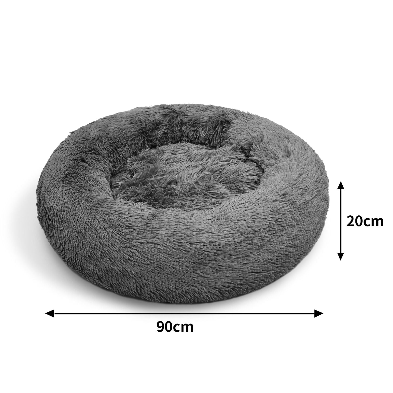 Dark Grey 90cm Calming Warm Plush Round Bed