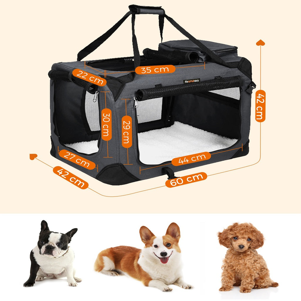 FEANDREA Folding Fabric Pet Carrier 60cm Grey