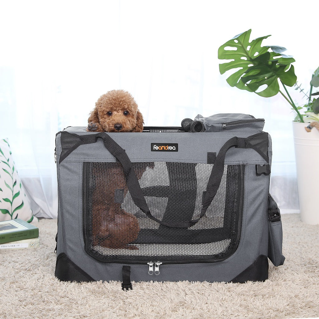 FEANDREA Folding Fabric Pet Carrier 60cm Grey
