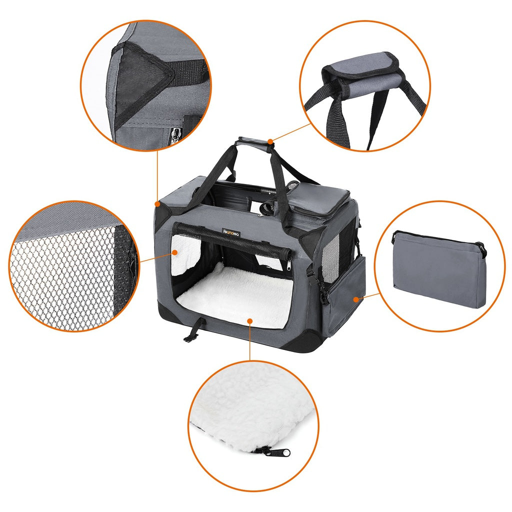 FEANDREA Folding Fabric Pet Carrier 60cm Grey