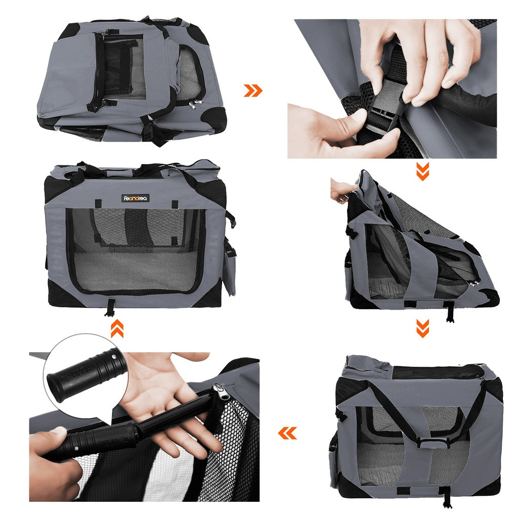 FEANDREA Folding Fabric Pet Carrier 60cm Grey
