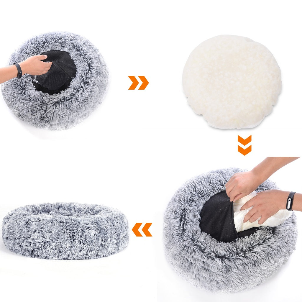 FEANDREA Plush Bed with Removable Washable Cover Grey 50cm