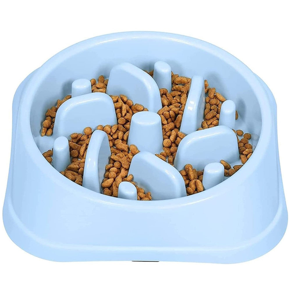 FLOOFI Dog Bowl Slow Feeder with Anti-Skid Non-Slip Grip Base (Blue)