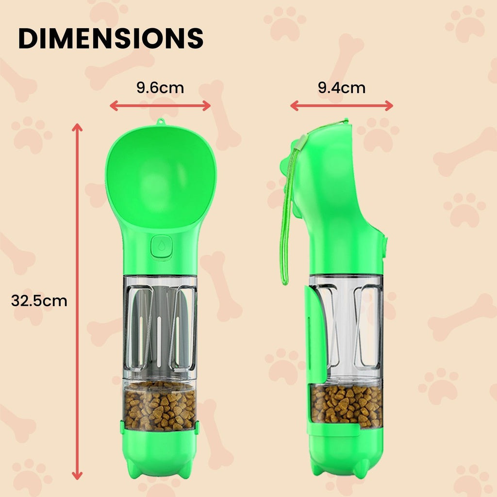 Floofi 4 in 1 Dog water bottle scooper & feeder Green