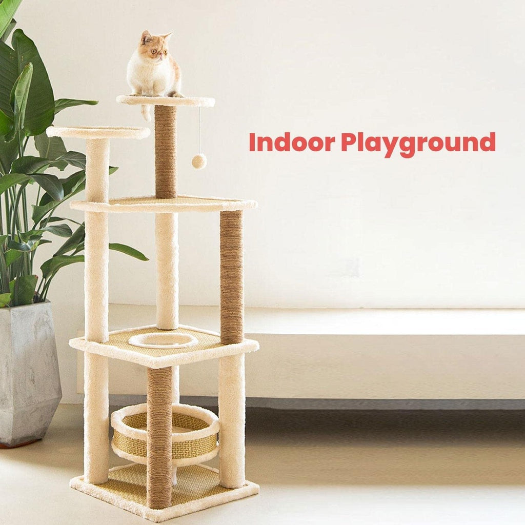 Floofi 5 Layer Cat Condo Cat Tree Beige 120cm