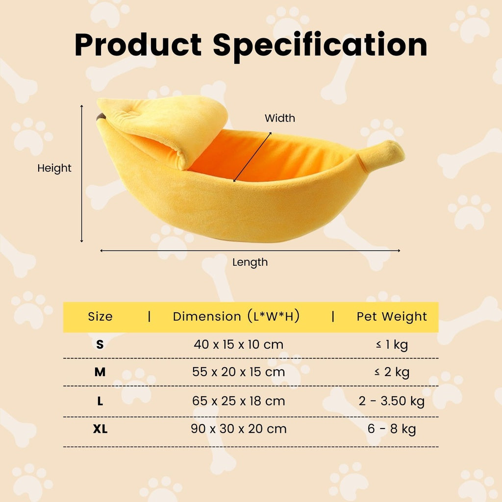Floofi Banana Cat Bed Yellow - M