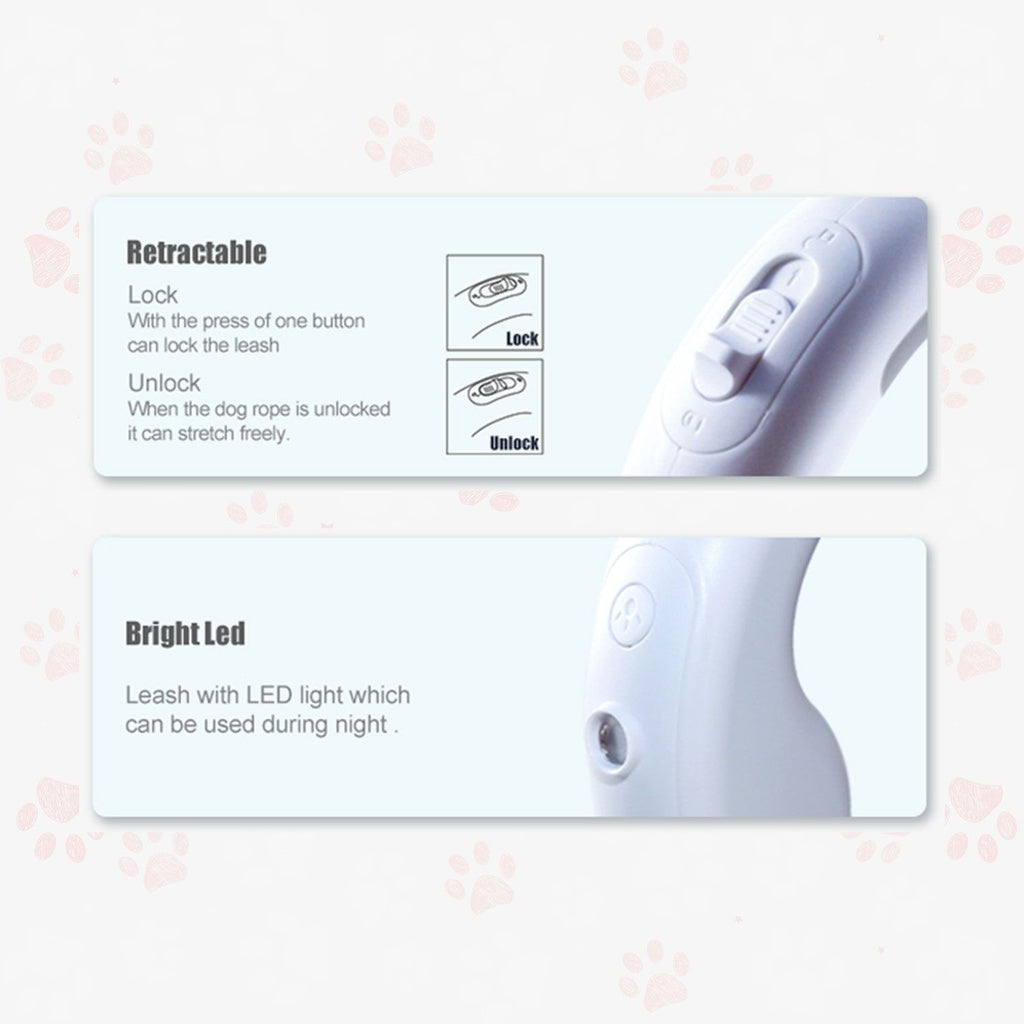 Floofi Dog Leash with USB and LED White