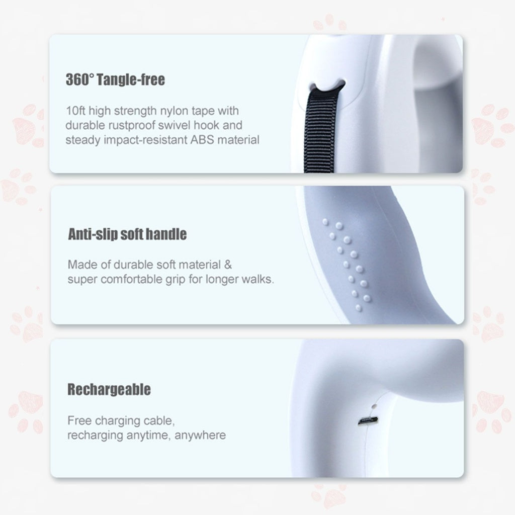 Floofi Dog Leash with USB and LED White