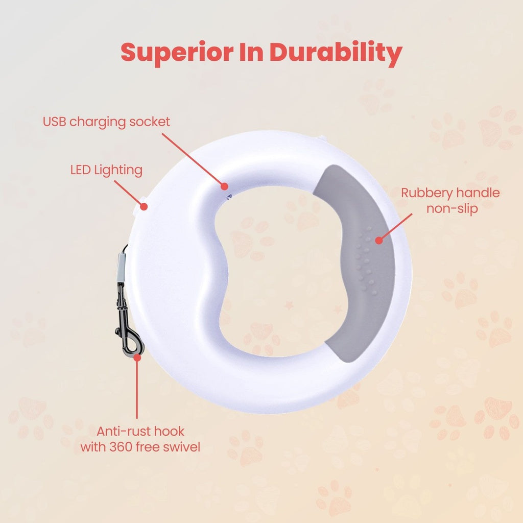 Floofi Dog Leash with USB and LED White