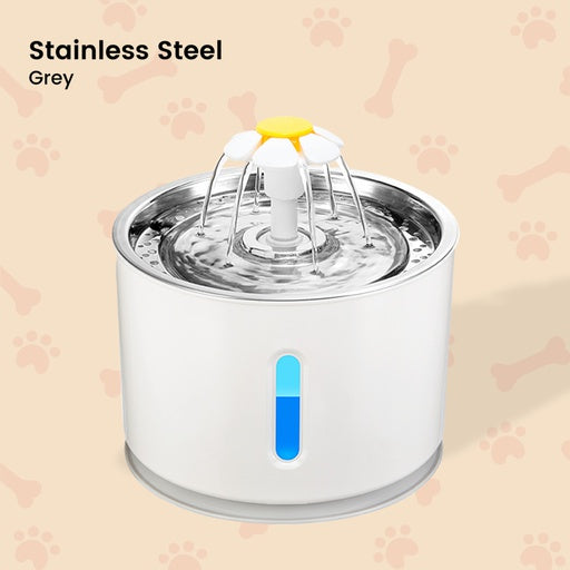 Floofi Pet Water Fountain 2.4L with Stainless Steel Grey