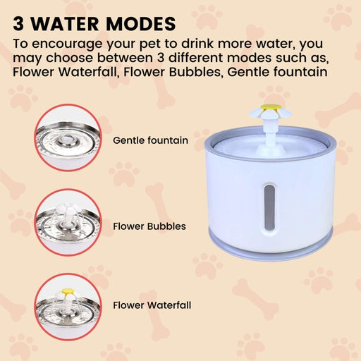 Floofi Pet Water Fountain 2.4L with Stainless Steel Grey