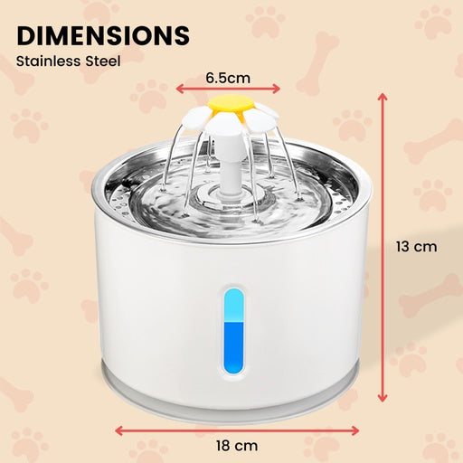 Floofi Pet Water Fountain 2.4L with Stainless Steel Grey