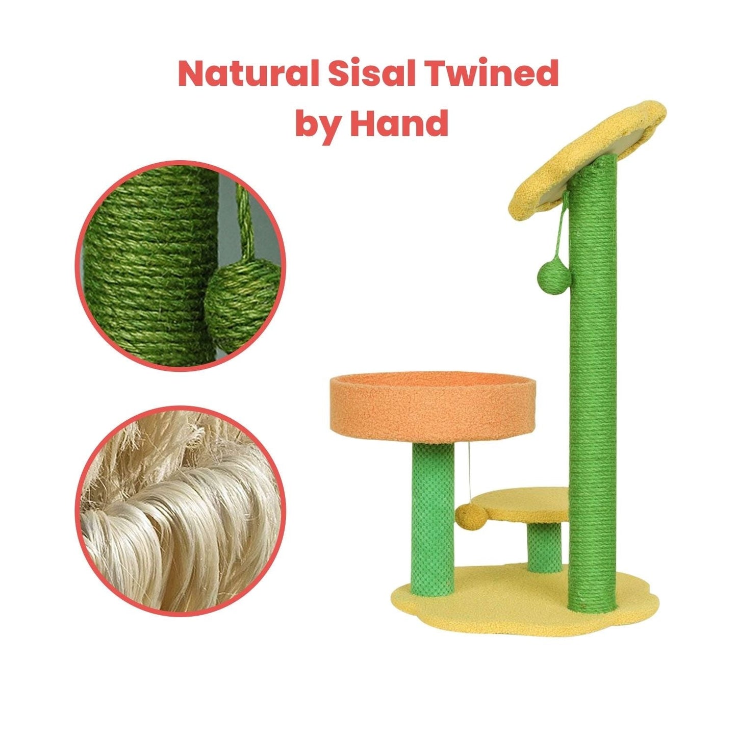 Floofi Sunflower Plush Scratching Post Cat Tree 75cm