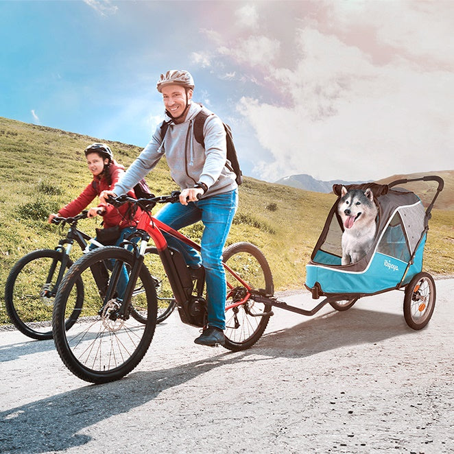 Ibiyaya Happy Pet Trailer / Jogger 2.0 (Up to 30Kg) with Bicycle Attachment - Blue