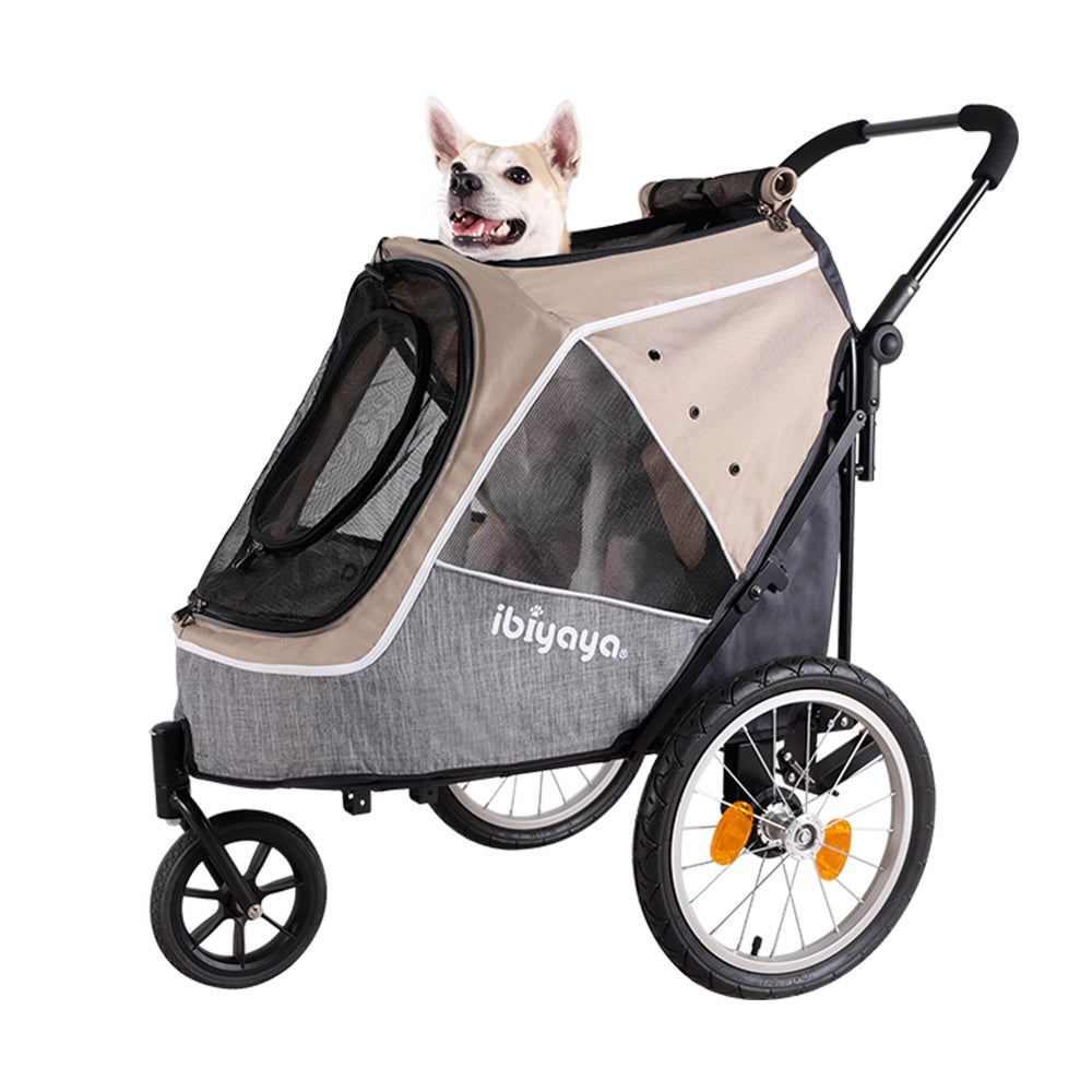 Ibiyaya Happy Pet Trailer/Jogger 2.0 (Up to 30Kg) with Bicycle Attachment - Latte