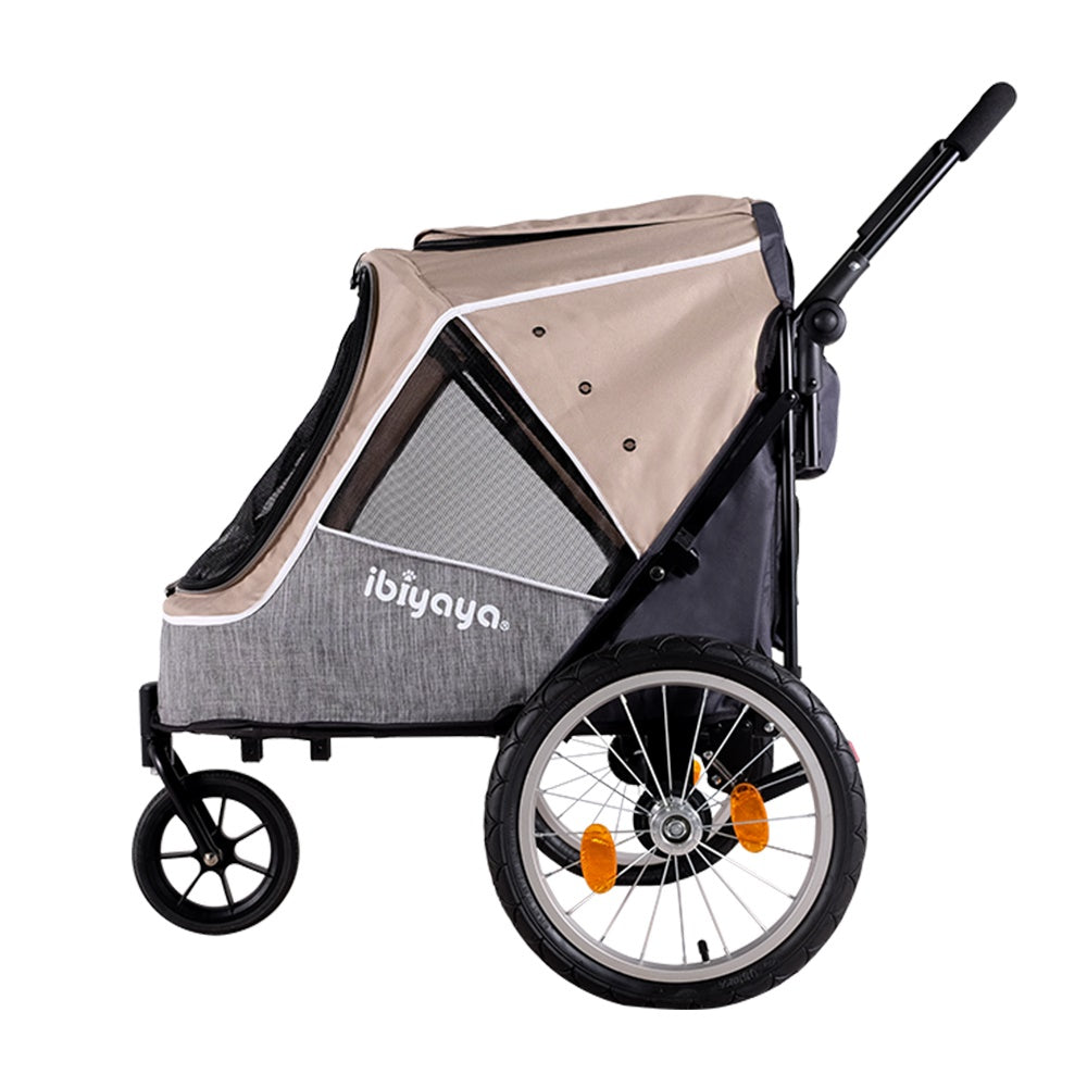 Ibiyaya Happy Pet Trailer/Jogger 2.0 (Up to 30Kg) with Bicycle Attachment - Latte
