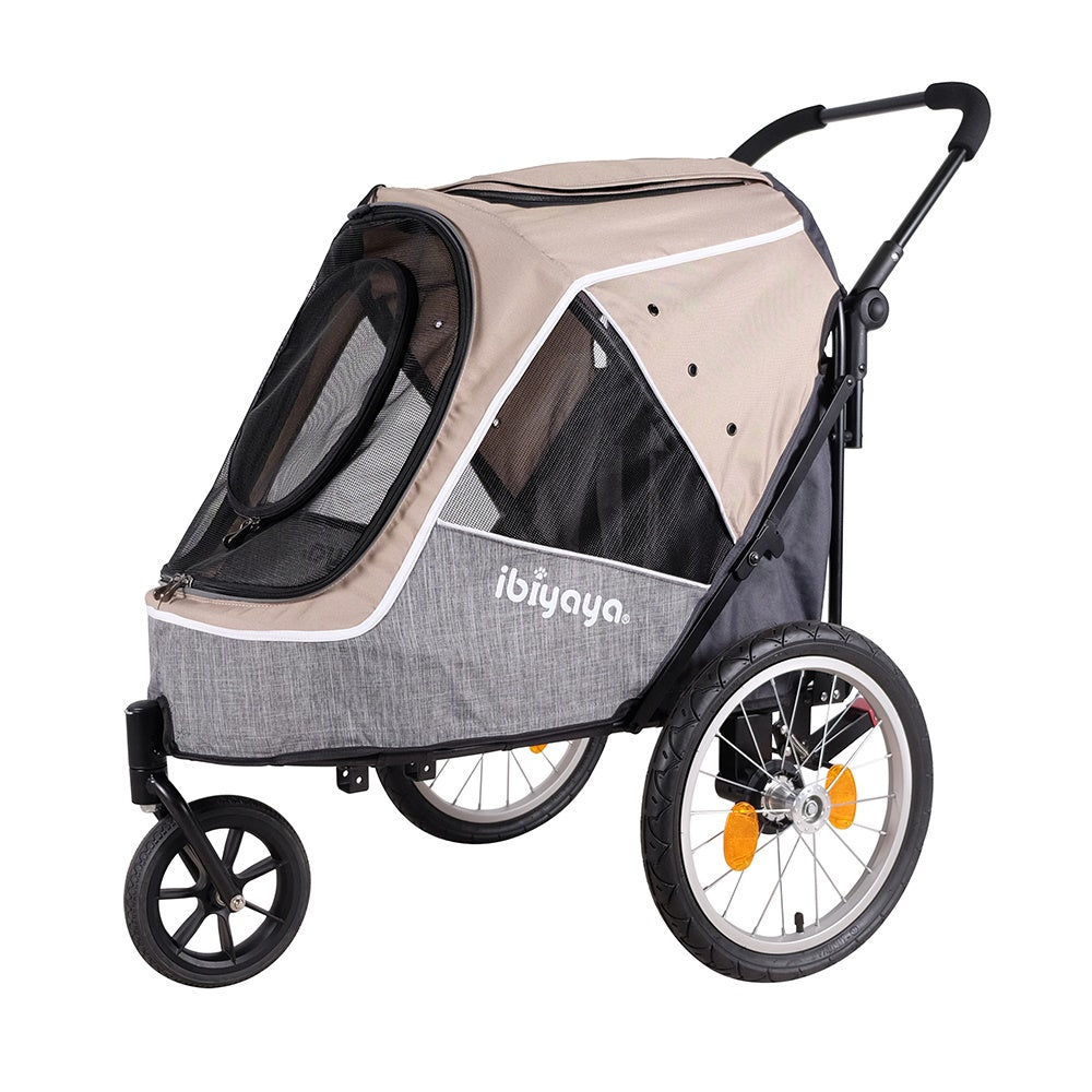 Ibiyaya Happy Pet Trailer/Jogger 2.0 (Up to 30Kg) with Bicycle Attachment - Latte