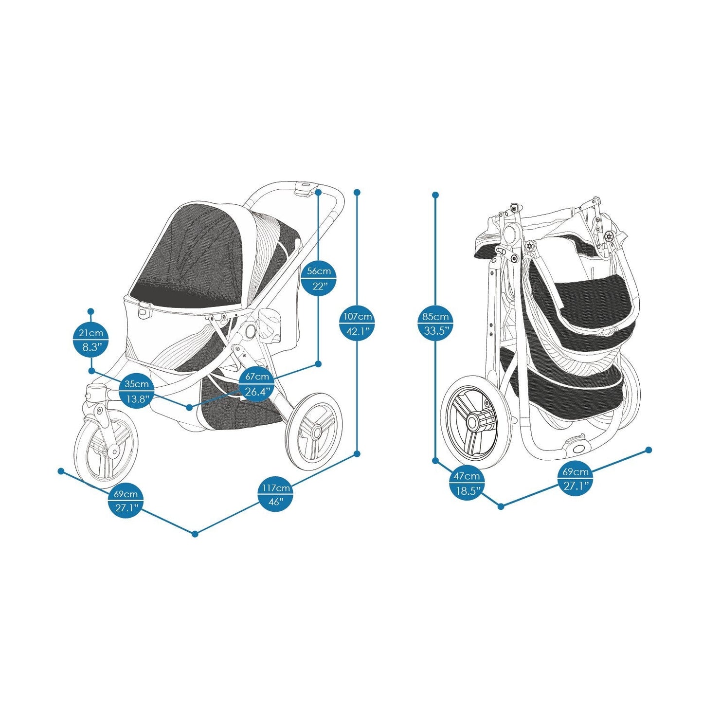Ibiyaya The Beast Pet Jogging Stroller (Up to 25Kg) - Flash Grey