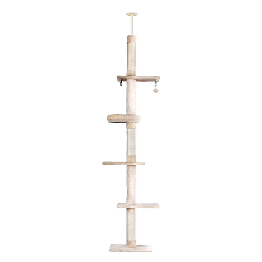 i.Pet Cat Tower Scratching Post Floor to Ceiling Beige & White 290cm