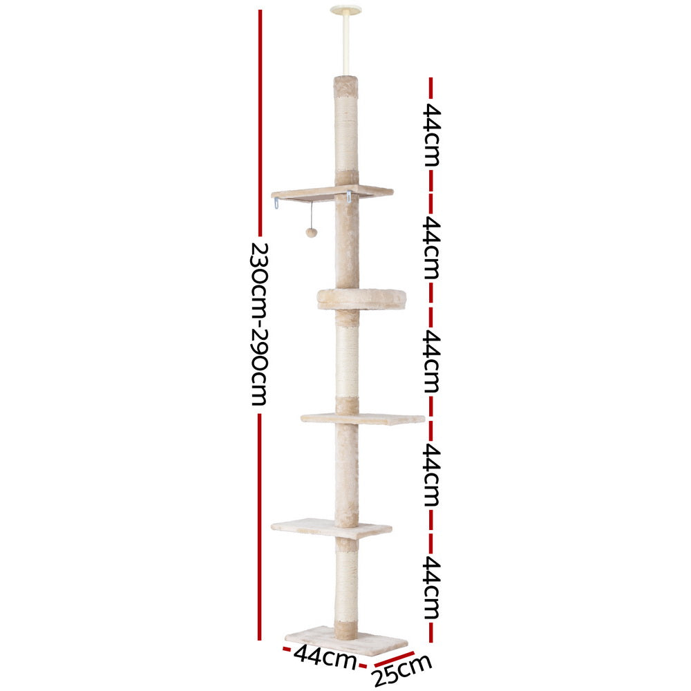 i.Pet Cat Tower Scratching Post Floor to Ceiling Beige & White 290cm