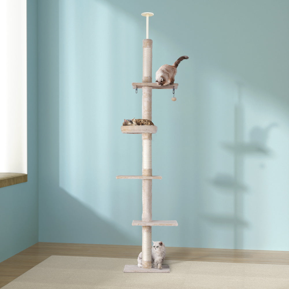 i.Pet Cat Tower Scratching Post Floor to Ceiling Beige & White 290cm