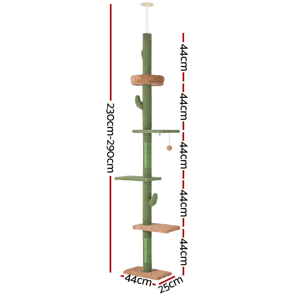 i.Pet Cat Tower Scratching Post Floor to Ceiling Green & Brown 290cm