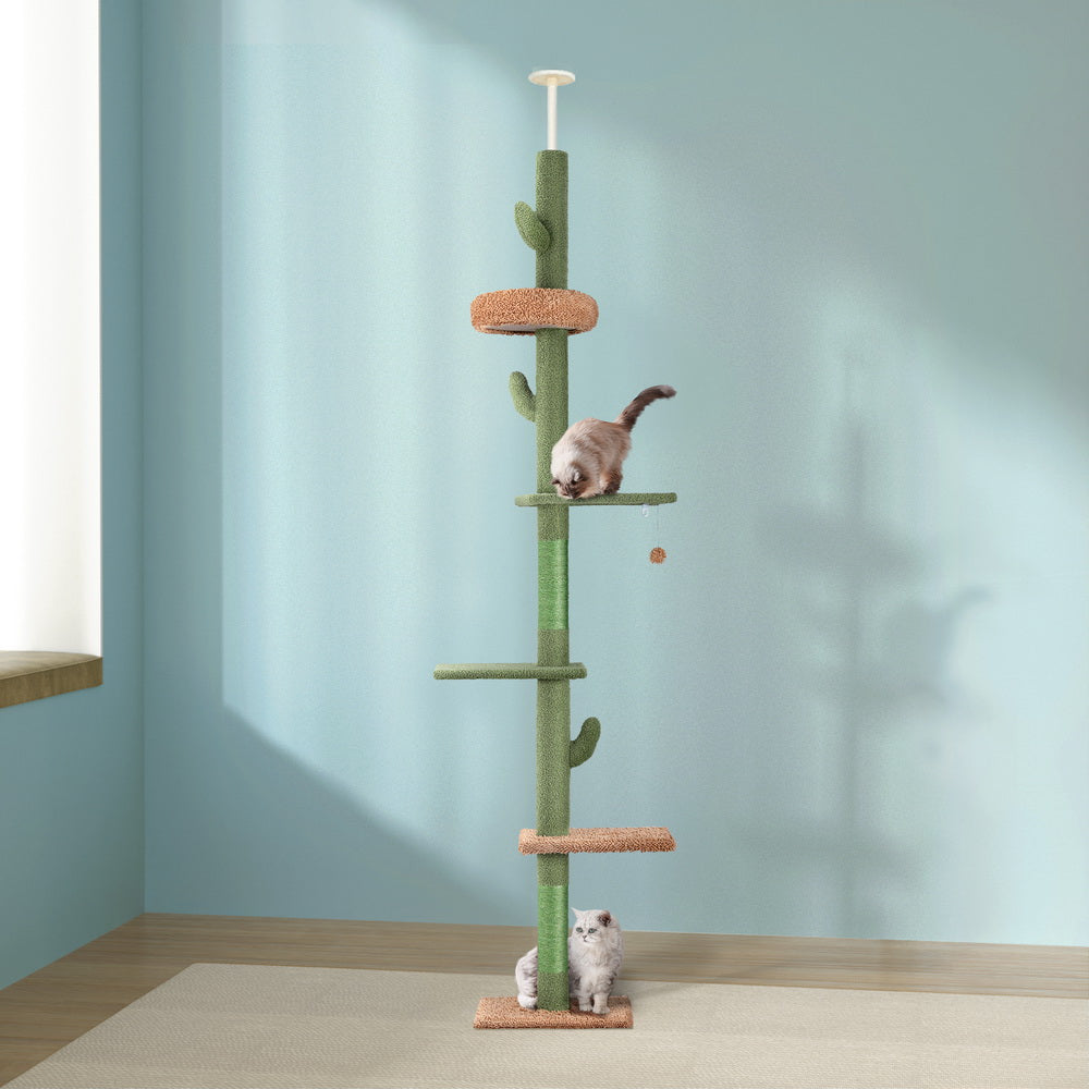 i.Pet Cat Tower Scratching Post Floor to Ceiling Green & Brown 290cm