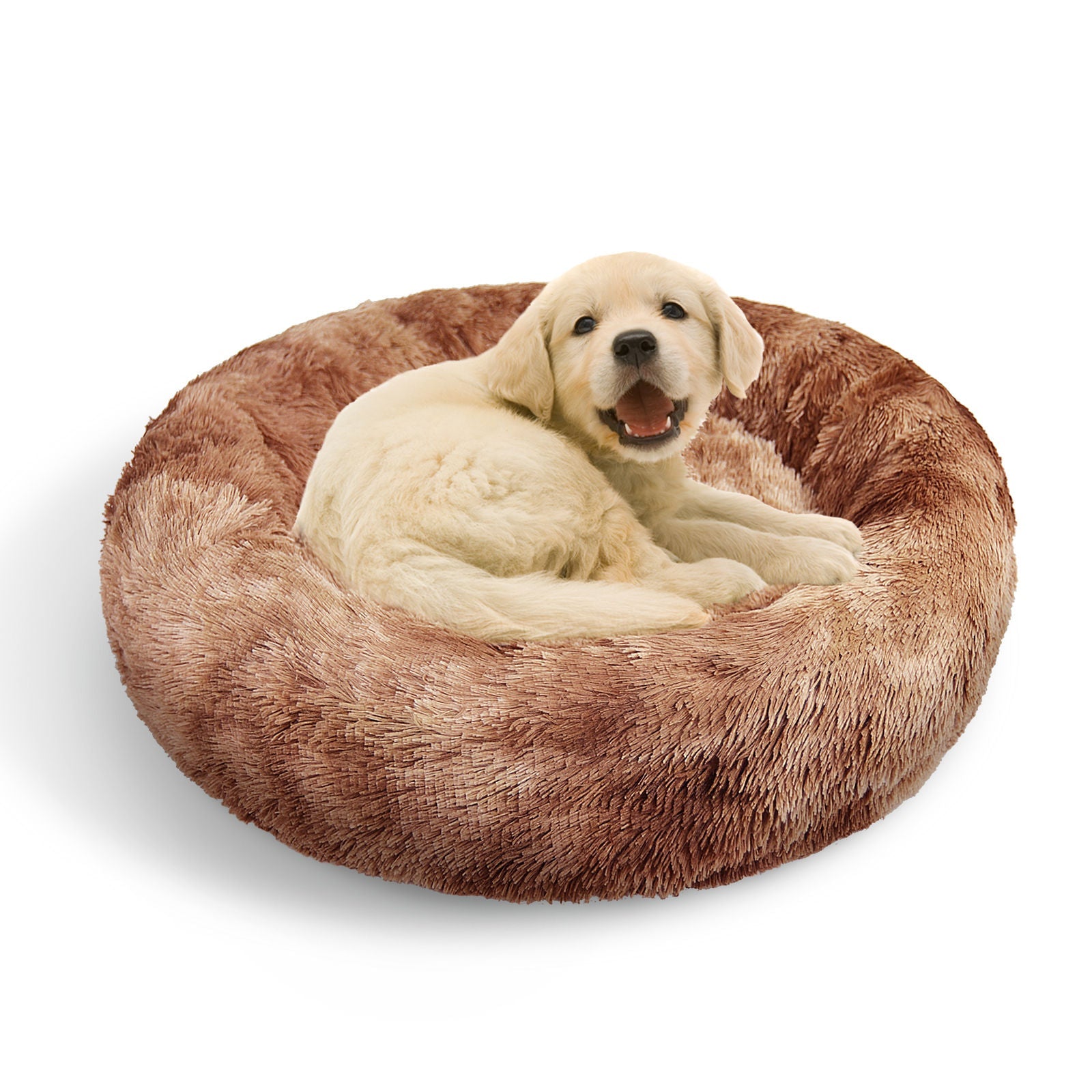 Pawfriends Pet Calming Bed Warm Soft Plush Round Brown L 100cm