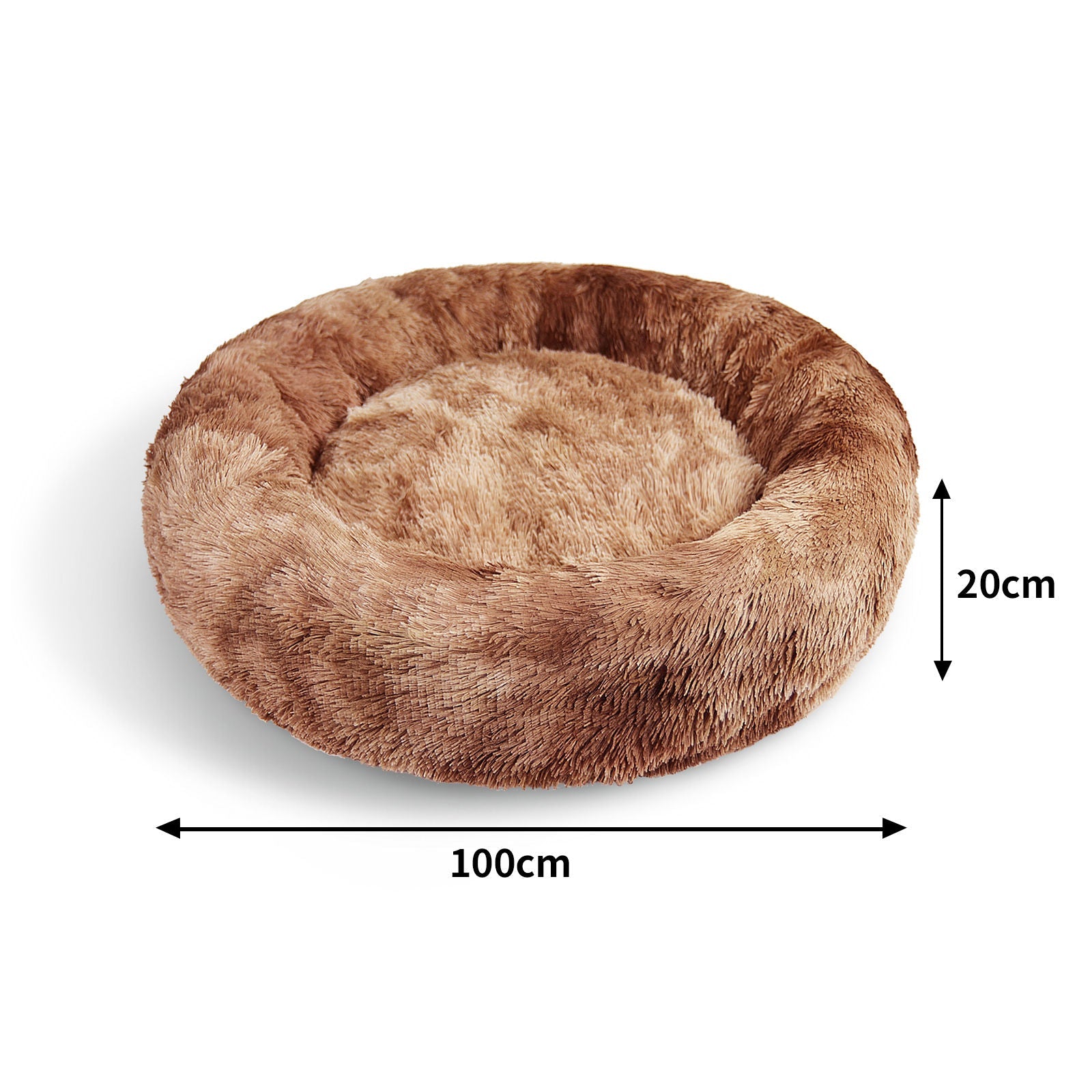 Pawfriends Pet Calming Bed Warm Soft Plush Round Brown L 100cm