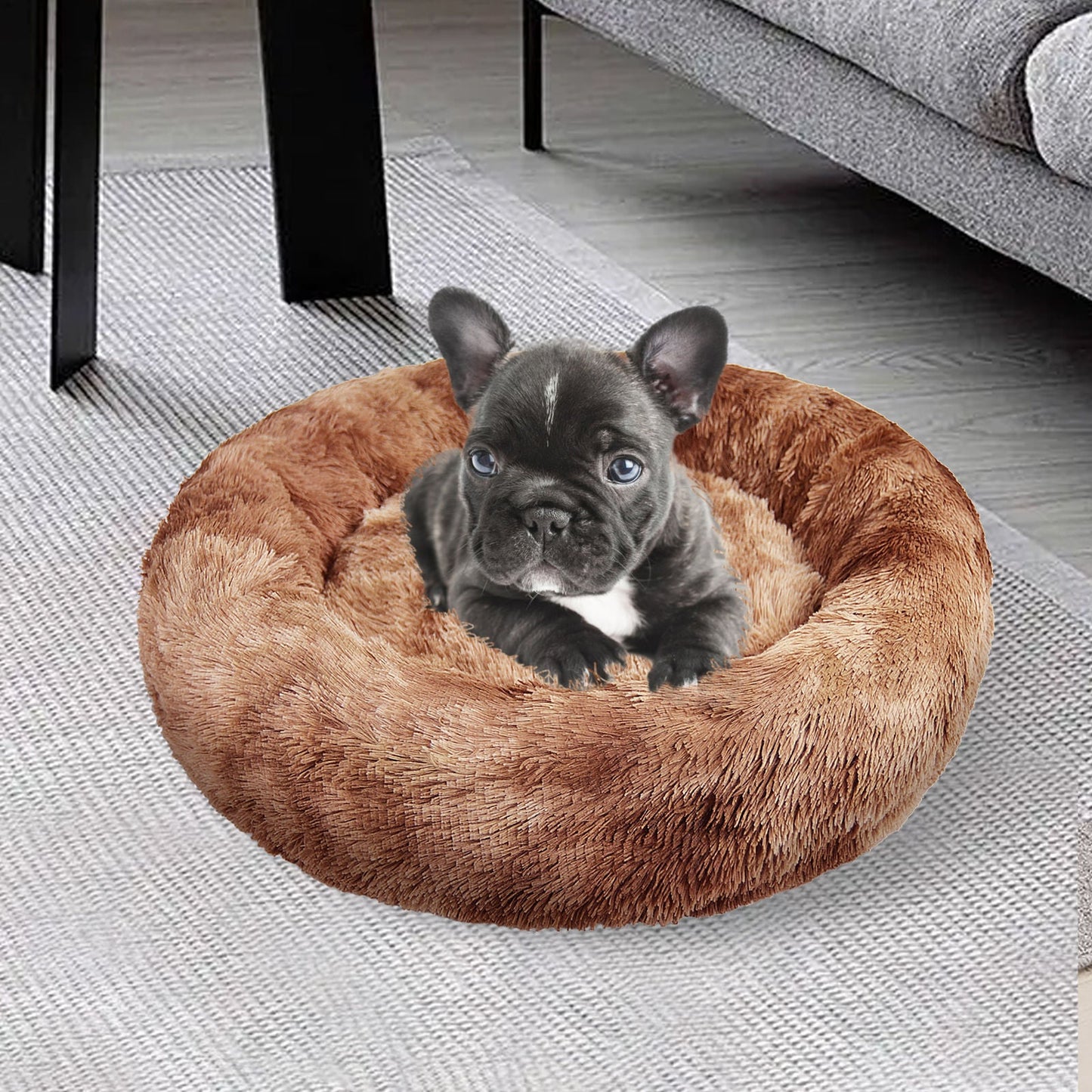 Pawfriends Pet Calming Bed Warm Soft Plush Round Brown S 70cm