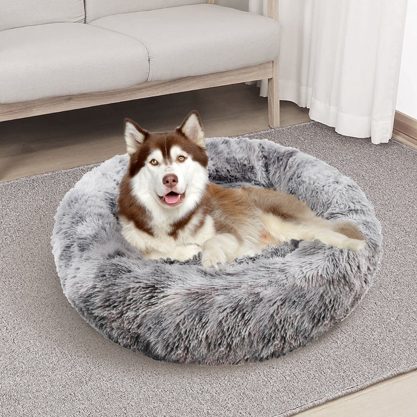 Pawfriends Pet Calming Bed Warm Soft Plush Round Dark Grey XL 120cm