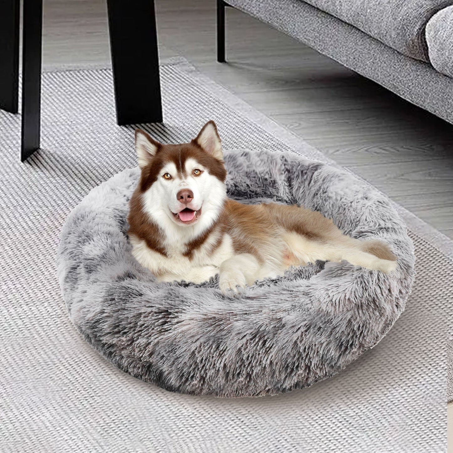 Pawfriends Pet Calming Bed Warm Soft Plush Round Dark Grey XL 120cm