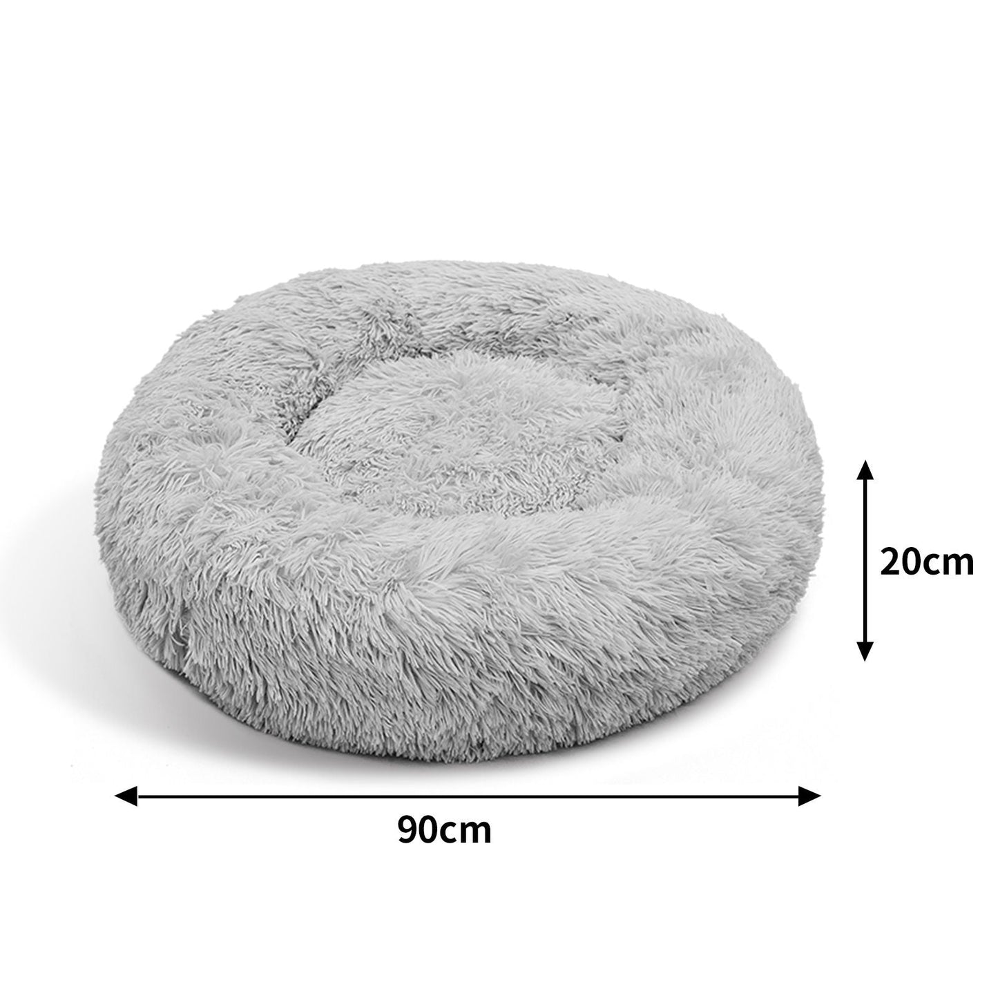 Pawfriends Pet Calming Bed Warm Soft Plush Round Light Grey L 90cm