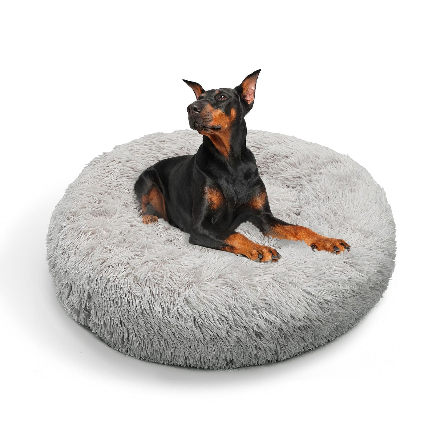 Pawfriends Pet Calming Bed Warm Soft Plush Round Light Grey L 90cm