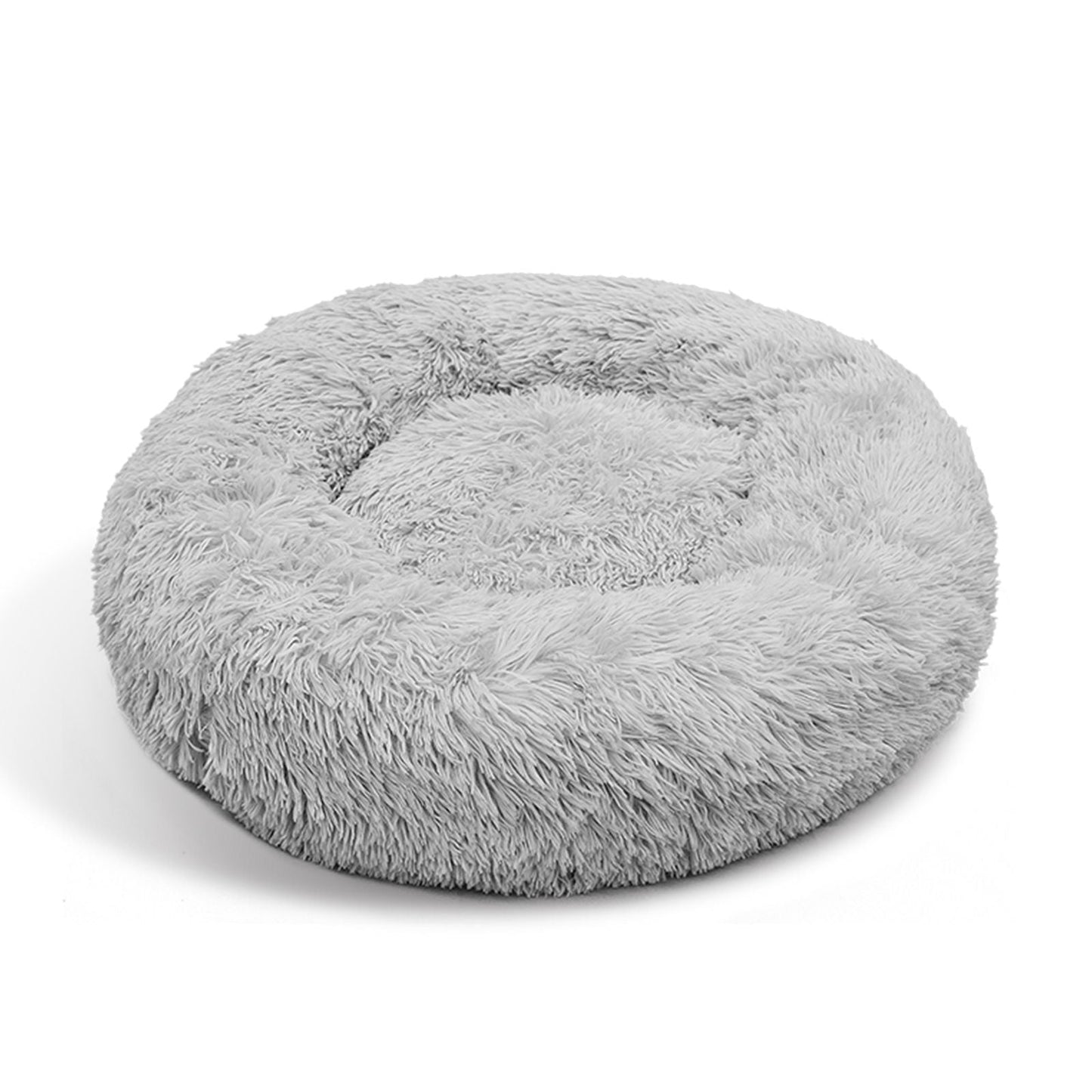 Pawfriends Pet Calming Bed Warm Soft Plush Round Light Grey L 90cm