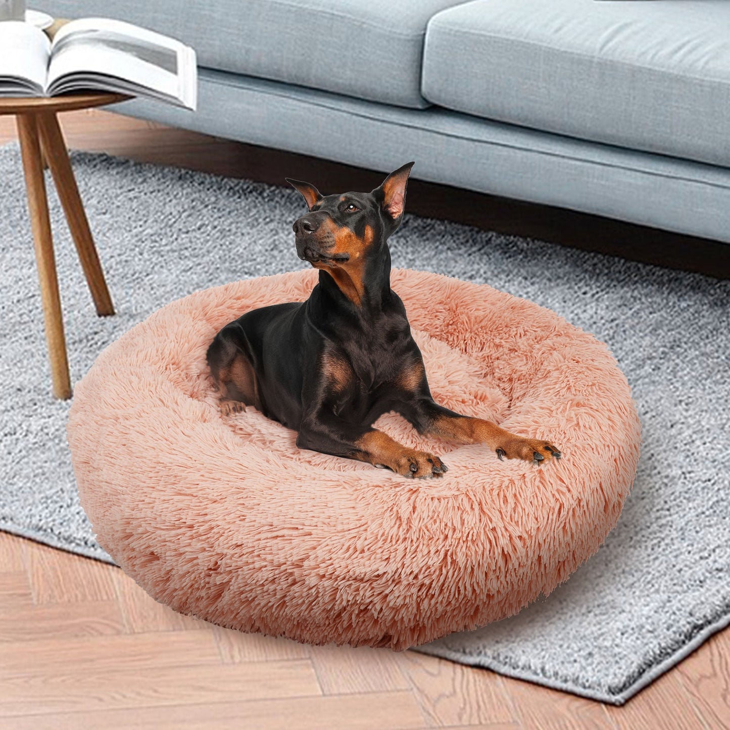 Pawfriends Pet Calming Bed Warm Soft Plush Round Pink M 70cm