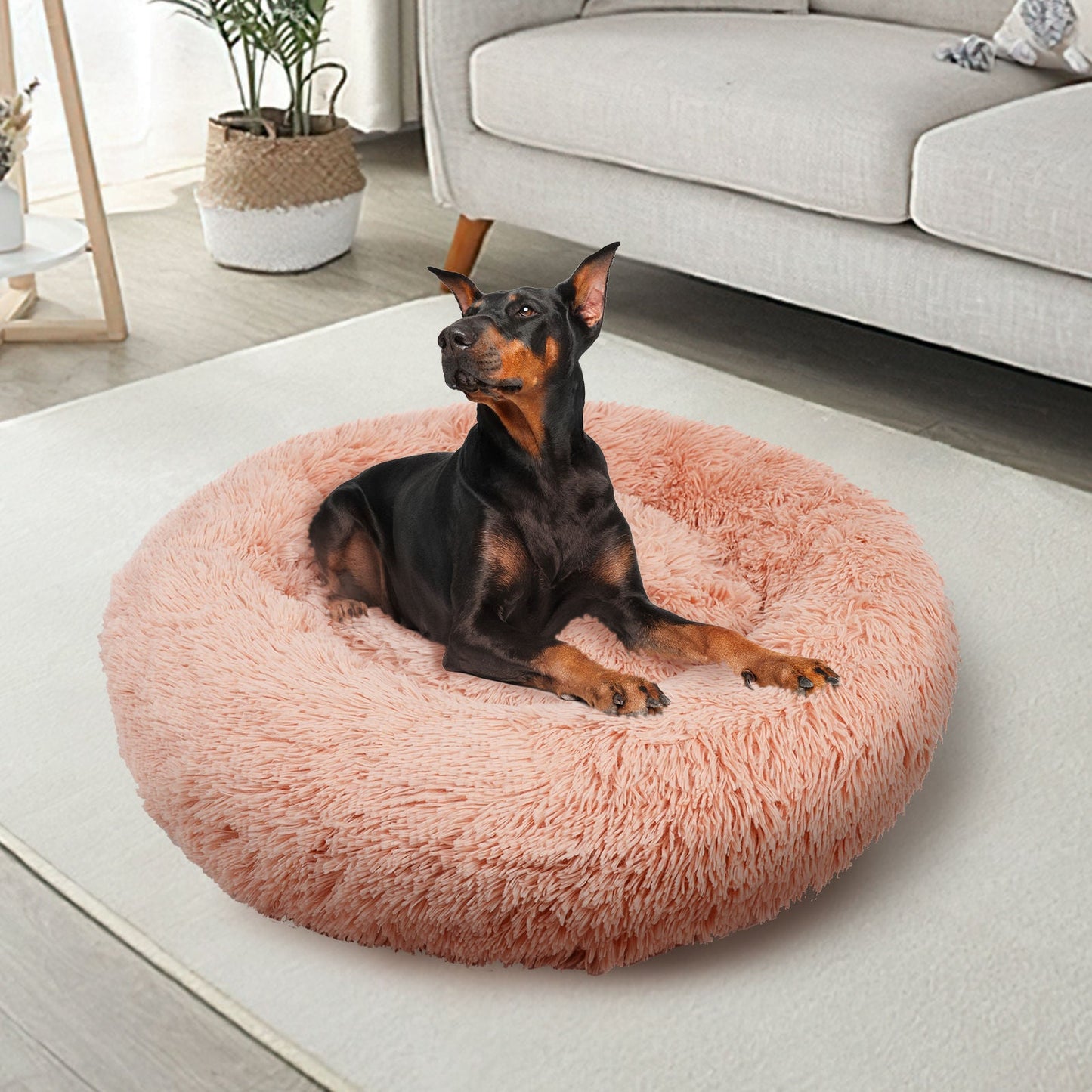 Pawfriends Pet Calming Bed Warm Soft Plush Round Pink M 70cm