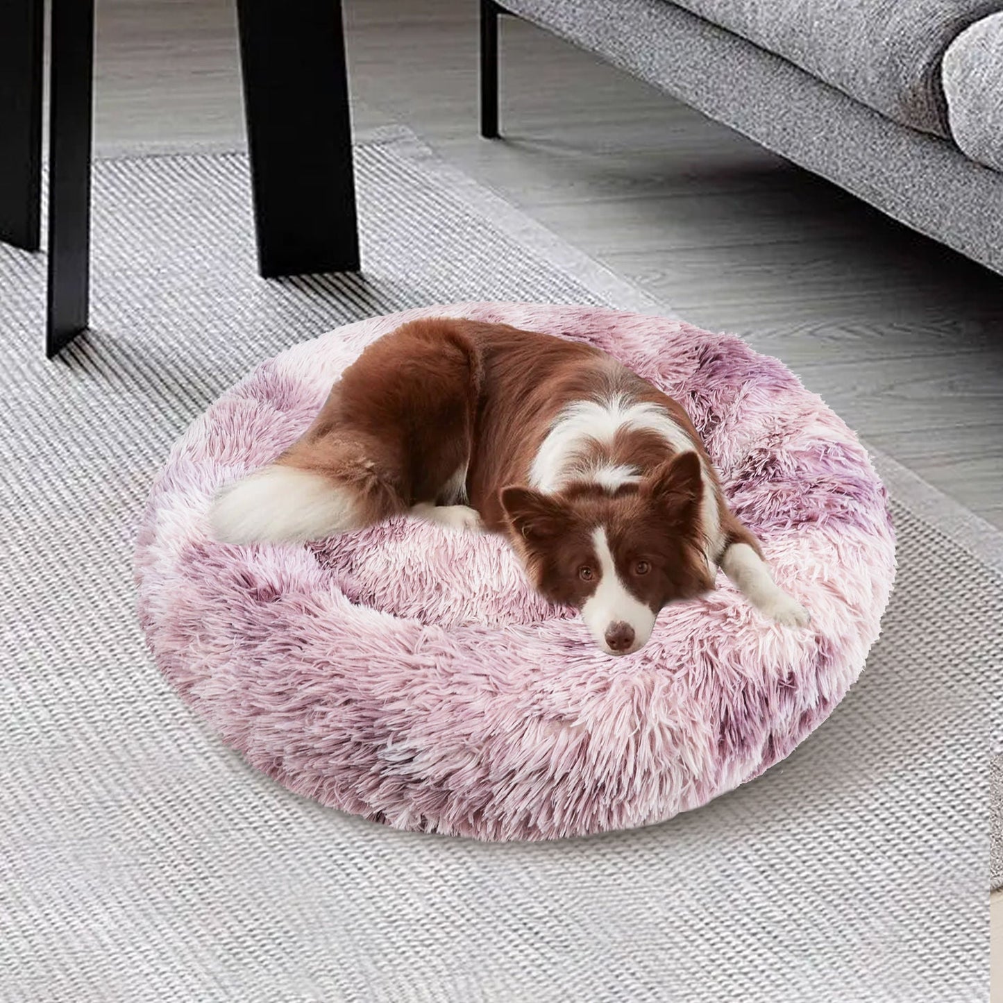 Pawfriends Pet Calming Bed Warm Soft Plush Round Purple M 90cm