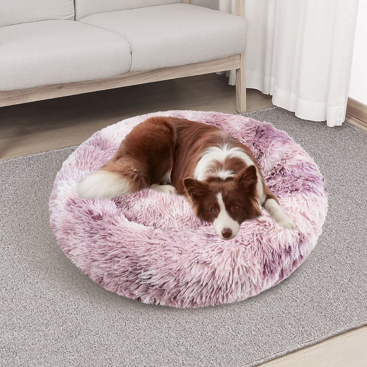 Pawfriends Pet Calming Bed Warm Soft Plush Round Purple M 90cm