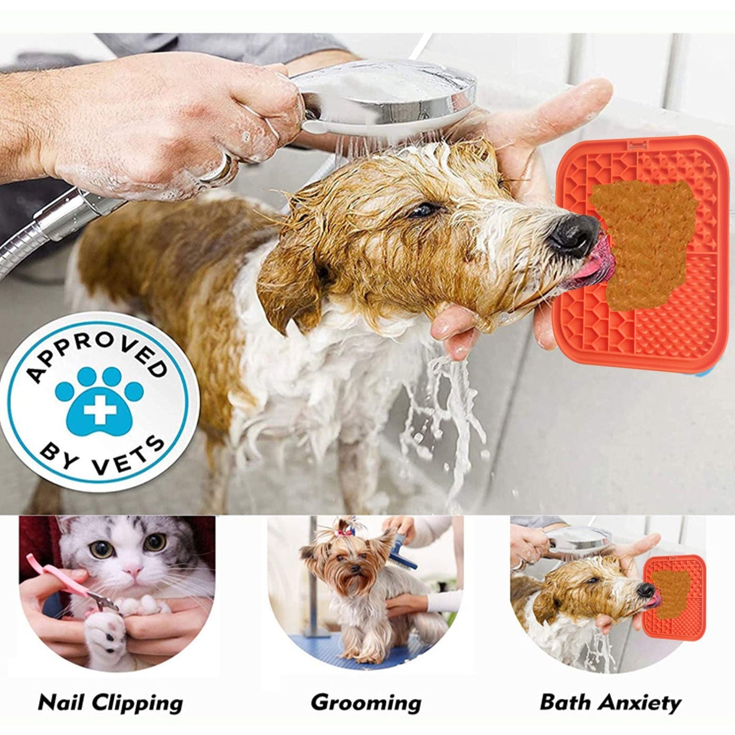 Pawfriends Silicone Lick Mat Slow Feeder Grooming Helper Orange