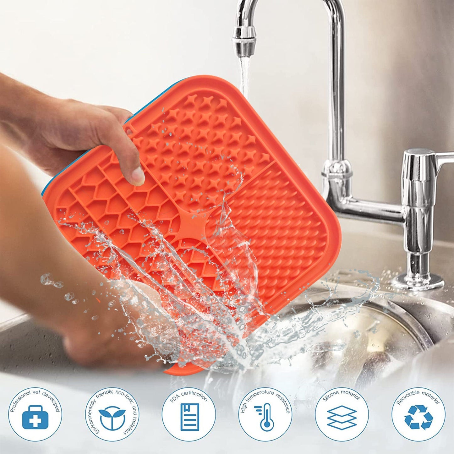 Pawfriends Silicone Lick Mat Slow Feeder Grooming Helper Orange