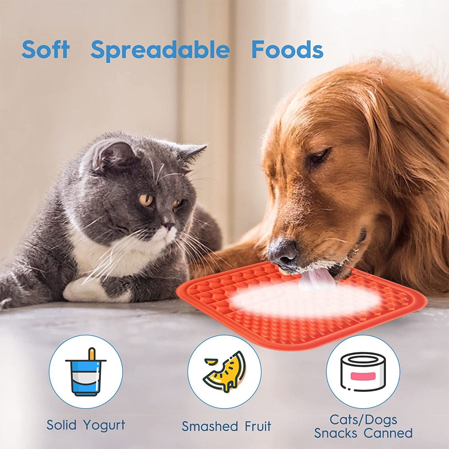 Pawfriends Silicone Lick Mat Slow Feeder Grooming Helper Orange