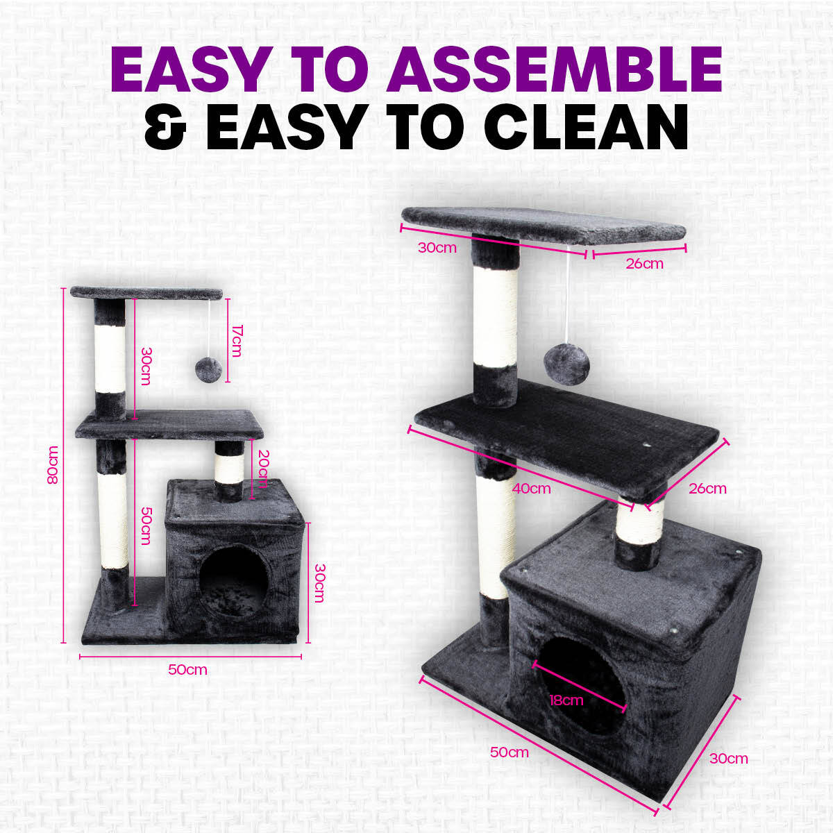 Pet Basic 3 Level Cat Scratching Tower 80 x 40 x 50cm