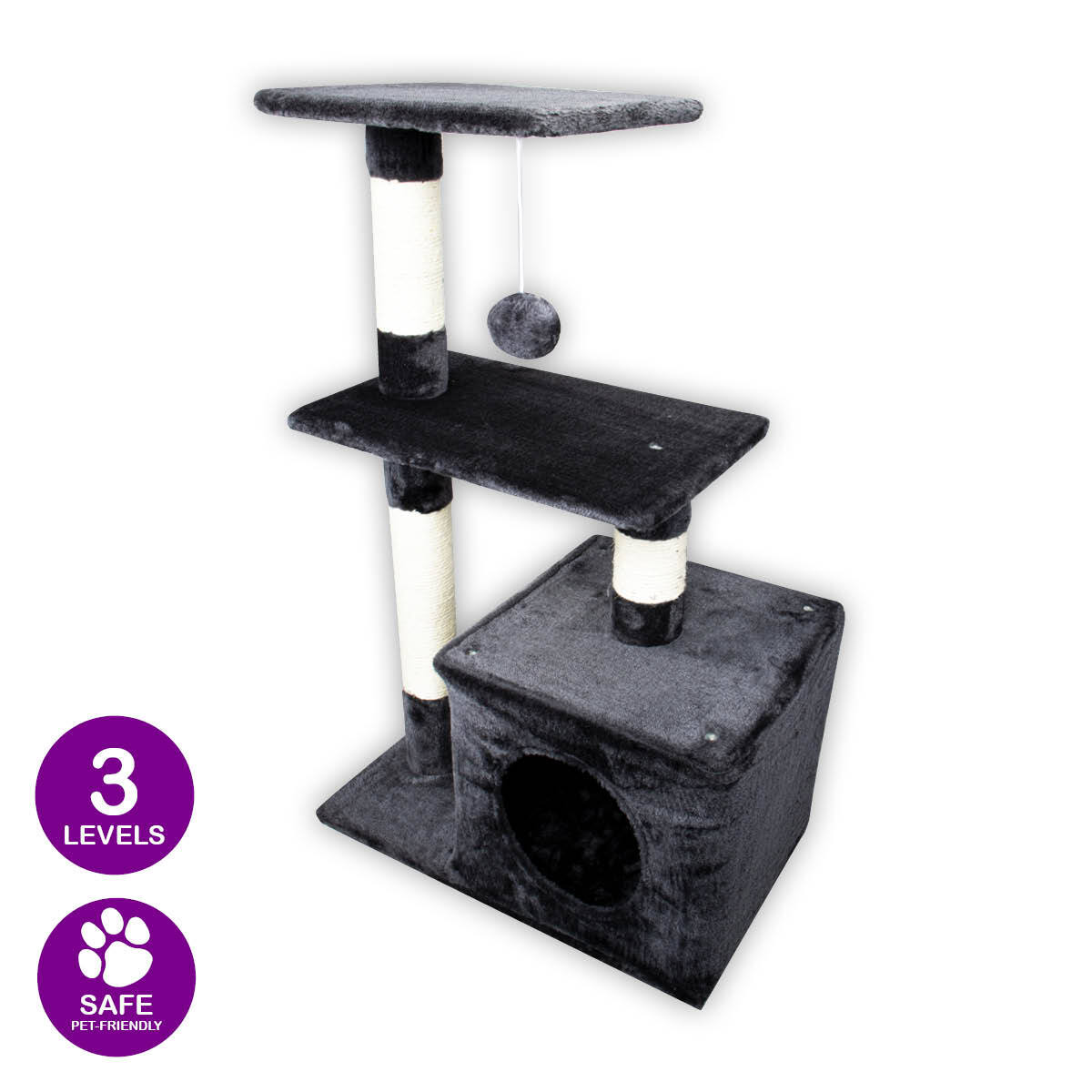 Pet Basic 3 Level Cat Scratching Tower 80 x 40 x 50cm