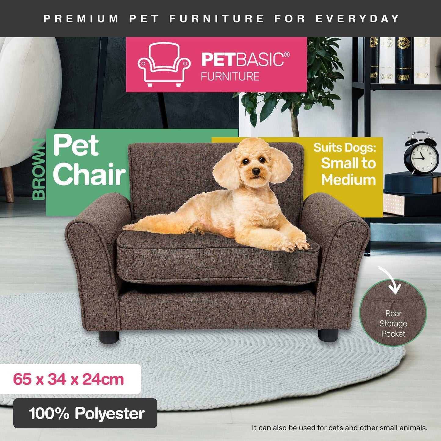 Pet Basic Chair Bed Fabric Brown 65cm
