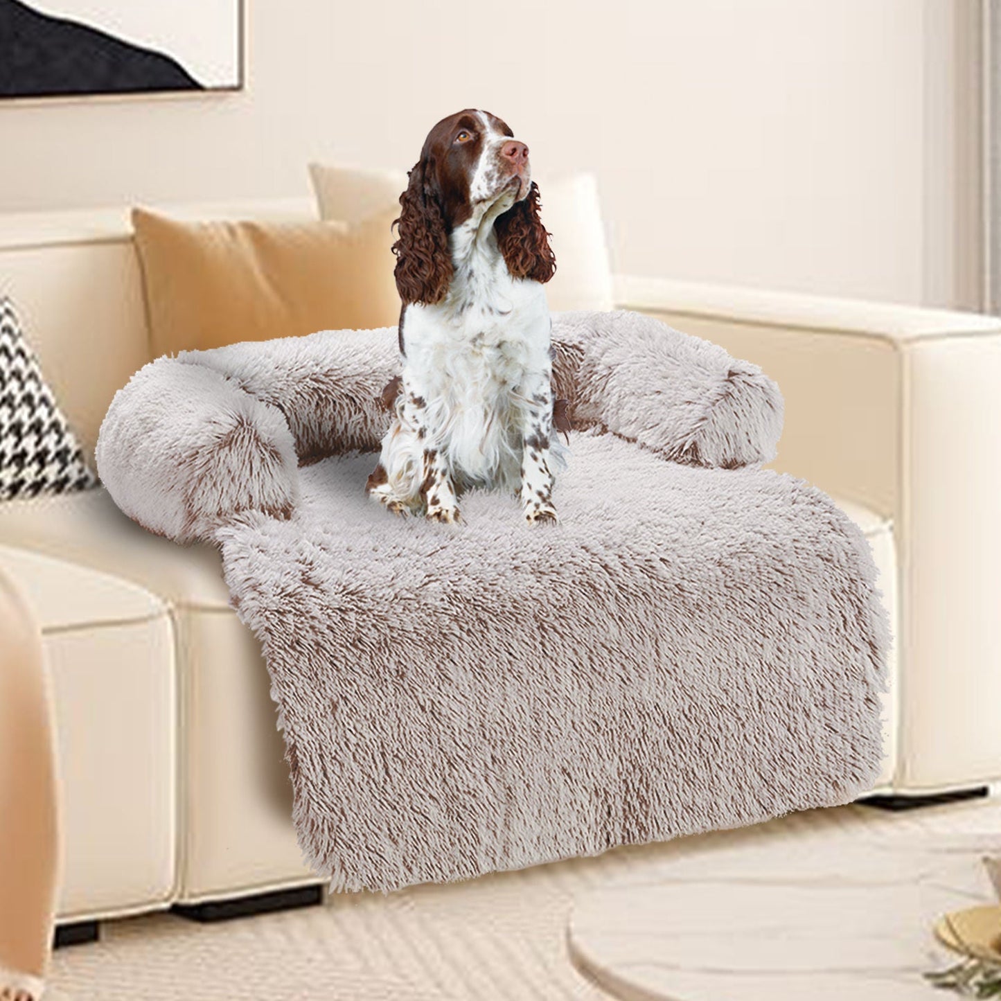 Pet Sofa Bed Calming Waterproof Brown M