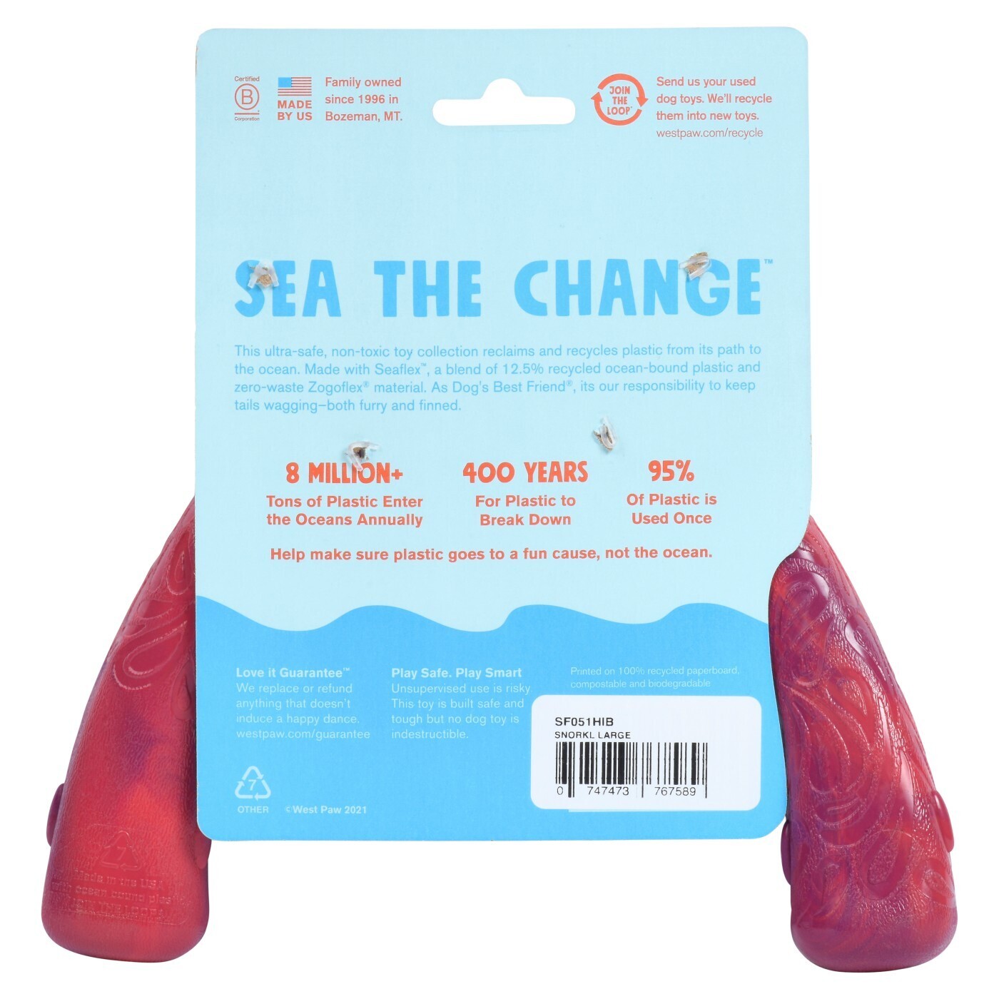 West Paw Seaflex Recycled Plastic Tug Dog Toy - Snorkl Emerald
